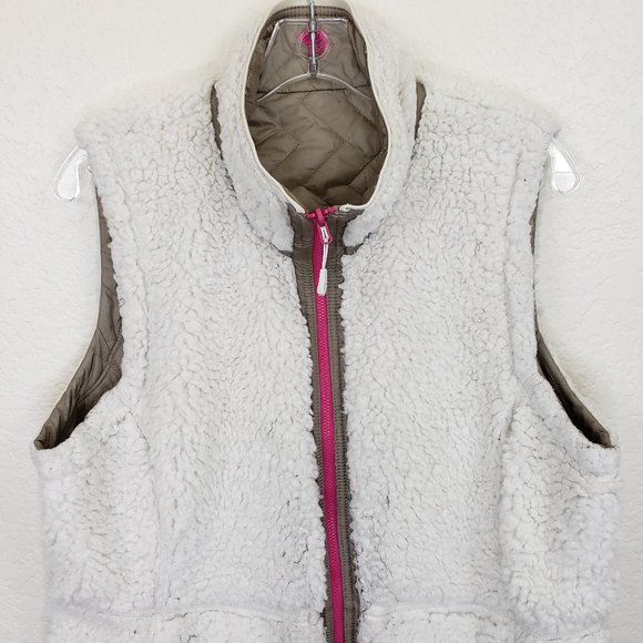 Mountain Hardwear Tan/White Fleece Quilted Reversible Full Zip Winter Vest L - Picture 7 of 16
